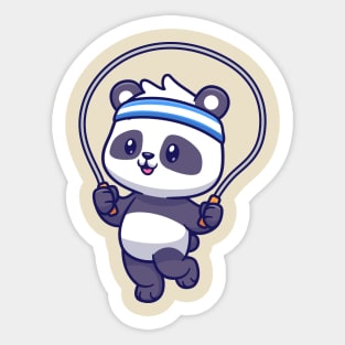 Cute Panda Playing Jump Rope Cartoon Sticker